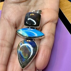 Fiery Labradorite 925 Silver Vintage Style Pendant - SALE